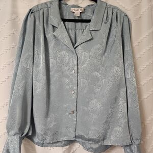 Chaus Women's Light Teal/Blue Patterned Blouse